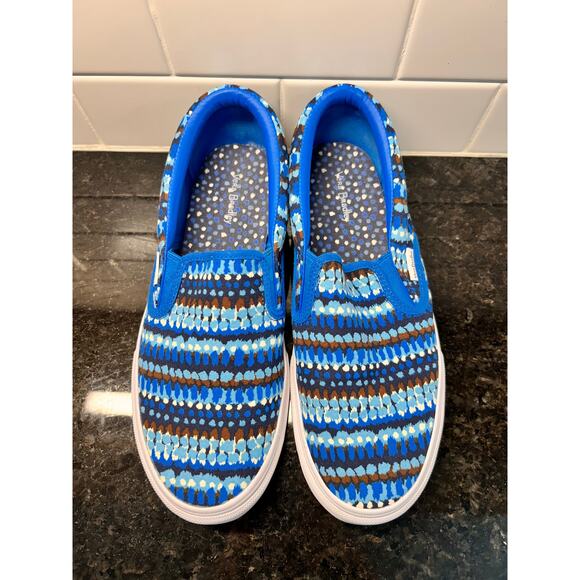 Vera Bradley Women's Canvas Patterned Slip-On Sneakers Casual Blue and Brown 10 - Picture 4 of 11